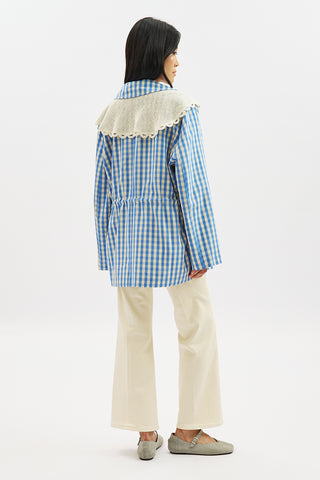 Belted Wide Collar Jacket Plaid