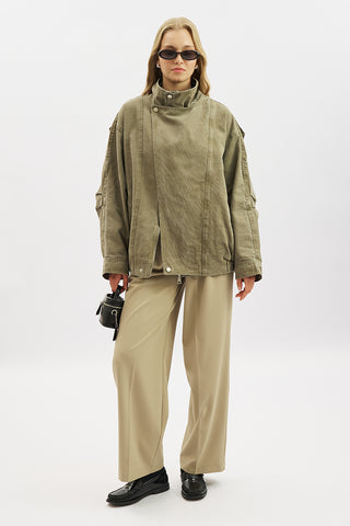 Washed Effect Statement Jacket Dark Green
