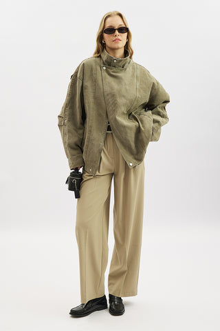 Washed Effect Statement Jacket Dark Green