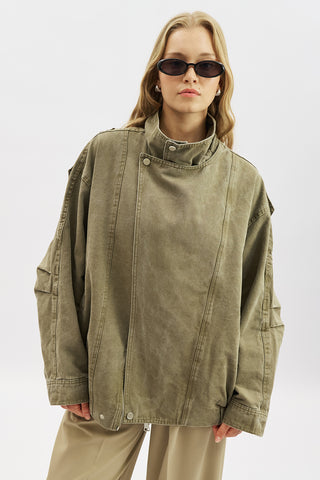 Washed Effect Statement Jacket Dark Green