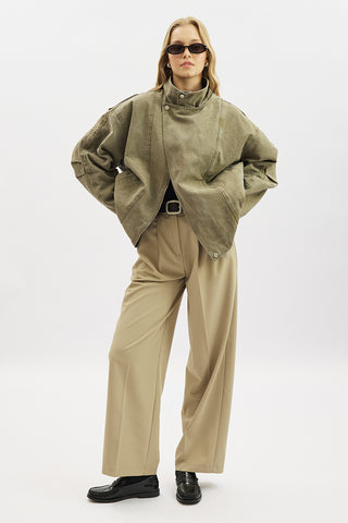 Washed Effect Statement Jacket Dark Green
