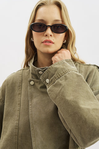 Washed Effect Statement Jacket Dark Green