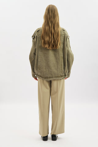 Washed Effect Statement Jacket Dark Green