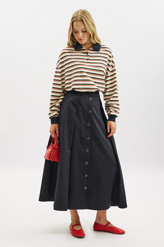 Striped Polo Sweatshirt Navy Blue
