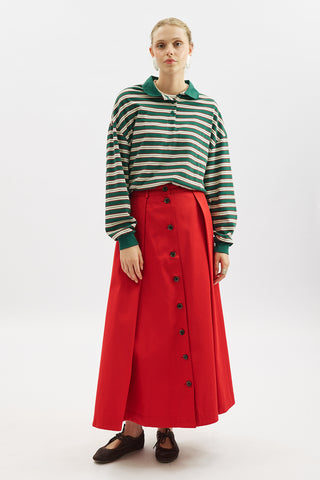 Lula Buttoned Skirt With Pleat Detail Red