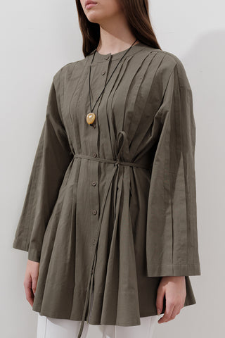 Pleated Wide-Sleeve Tunic Dark Khaki