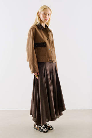 Velvet Collar Cropped Jacket With Pockets Khaki