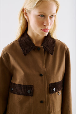 Velvet Collar Cropped Jacket With Pockets Khaki