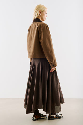 Velvet Collar Cropped Jacket With Pockets Khaki