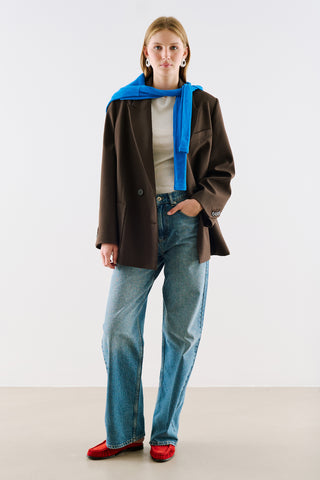 Belted Double Breasted Blazer Dark Brown