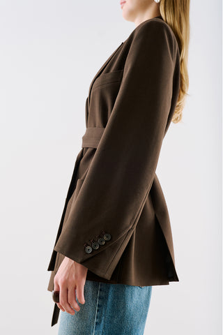 Belted Double Breasted Blazer Dark Brown