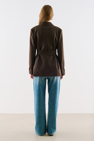 Belted Double Breasted Blazer Dark Brown