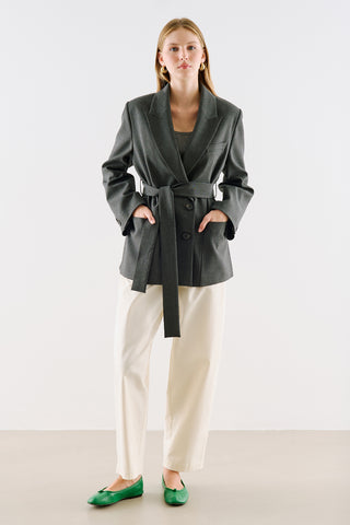 Belted Double Breasted Blazer Anthracite