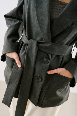 Belted Double Breasted Blazer Anthracite