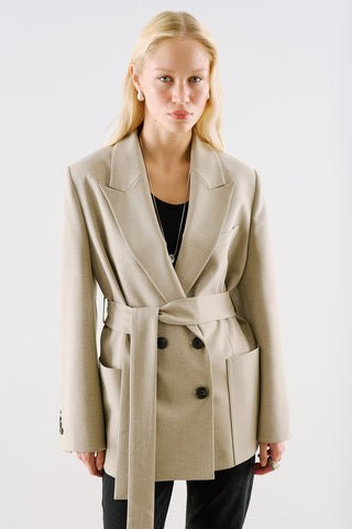 Belted Double Breasted Blazer Stone