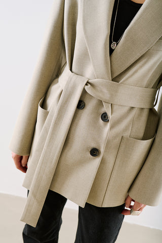 Belted Double Breasted Blazer Stone