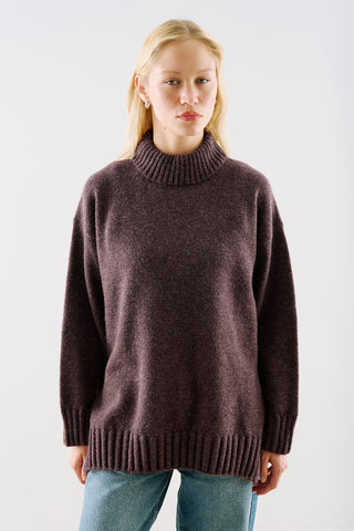 High-Neck Wool Knit Sweater Damson
