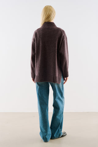 High-Neck Wool Knit Sweater Damson