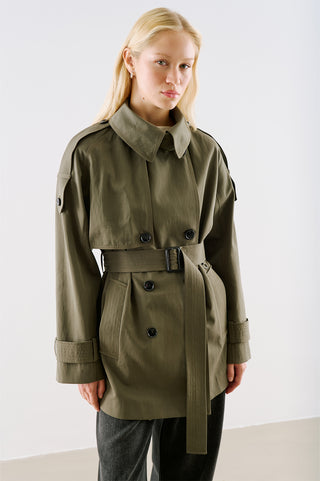North Belted Double Breasted Trench Coat Khaki
