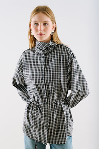 Scarf Tie Neck Shirt Black Plaid