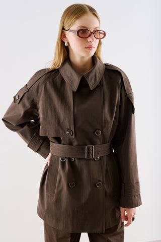 North Belted Double Breasted Trench Coat Brown