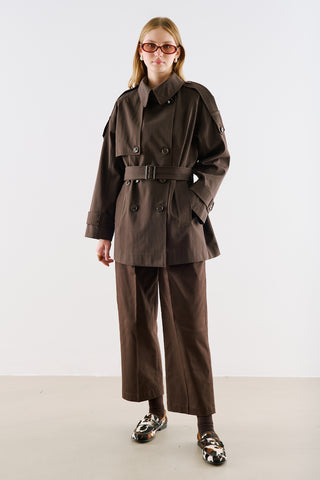 North Belted Double Breasted Trench Coat Brown