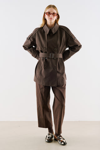 North Belted Double Breasted Trench Coat Brown