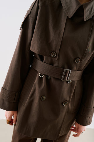 North Belted Double Breasted Trench Coat Brown