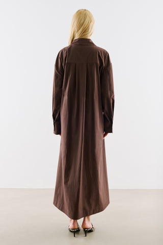 Pleated Waist Shirt Dress Dark Brown