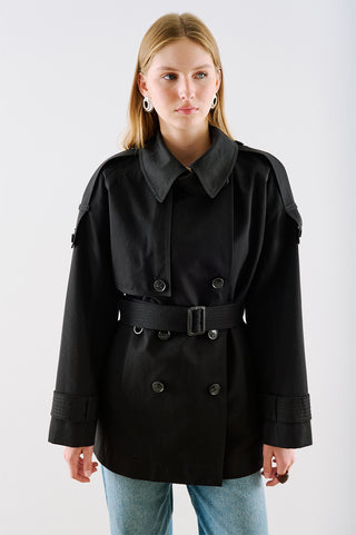 North Belted Double Breasted Trench Coat Black