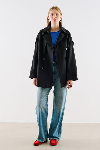 North Belted Double Breasted Trench Coat Black