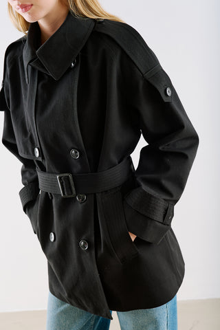 North Belted Double Breasted Trench Coat Black