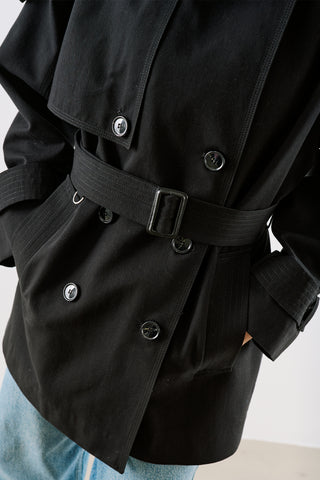 North Belted Double Breasted Trench Coat Black