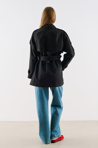 North Belted Double Breasted Trench Coat Black