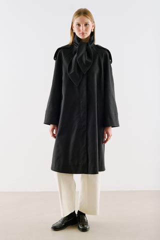 Tie Neck Trench Coat Black
