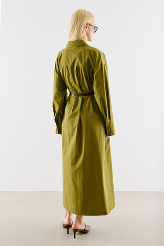 Pleated Waist Shirt Dress Olive Green