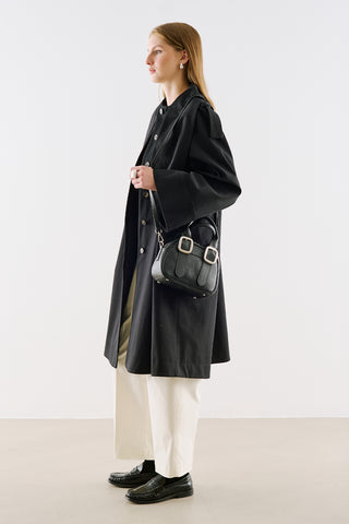 Tie Neck Trench Coat Black