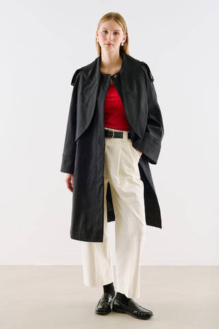 Tie Neck Trench Coat Black
