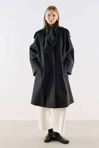 Tie Neck Trench Coat Black
