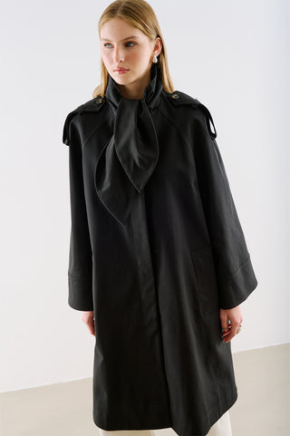 Tie Neck Trench Coat Black