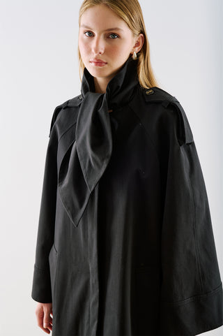 Tie Neck Trench Coat Black