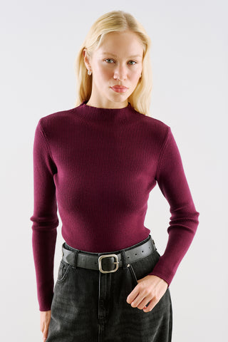 Turtleneck Knit Top Burgundy