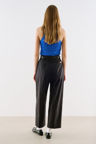 Pleated Gabardine Straight Leg Trousers Black
