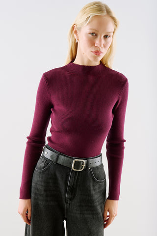 Turtleneck Knit Top Burgundy