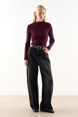 Turtleneck Knit Top Burgundy