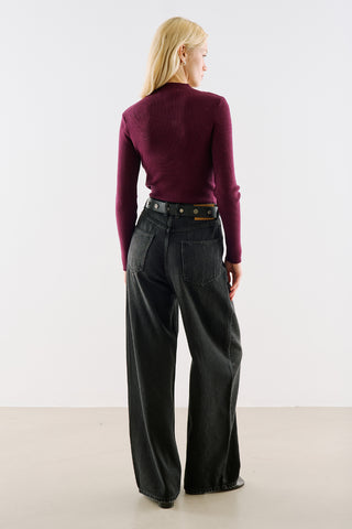 Turtleneck Knit Top Burgundy