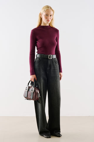 Turtleneck Knit Top Burgundy