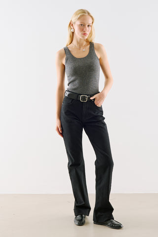 Mid-Rise Skinny-Flare Jeans Black