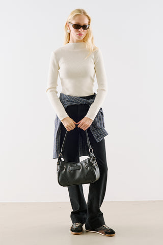 Turtleneck Knit Top Ecru