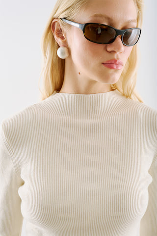 Turtleneck Knit Top Ecru
